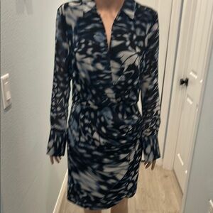 Elegant Navy and White Patterned Dress